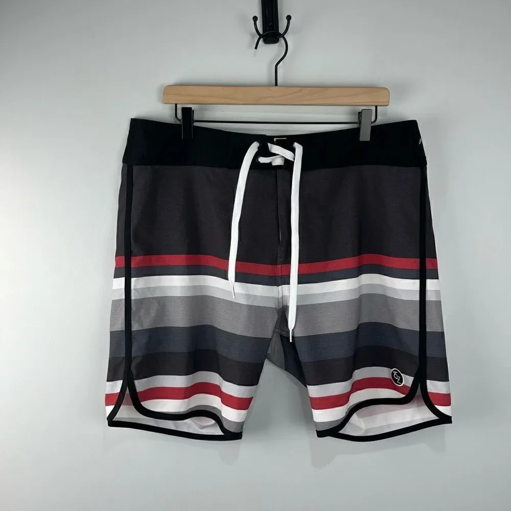Ezekiel Black Grey and Red Tie Waist Board Shorts 36